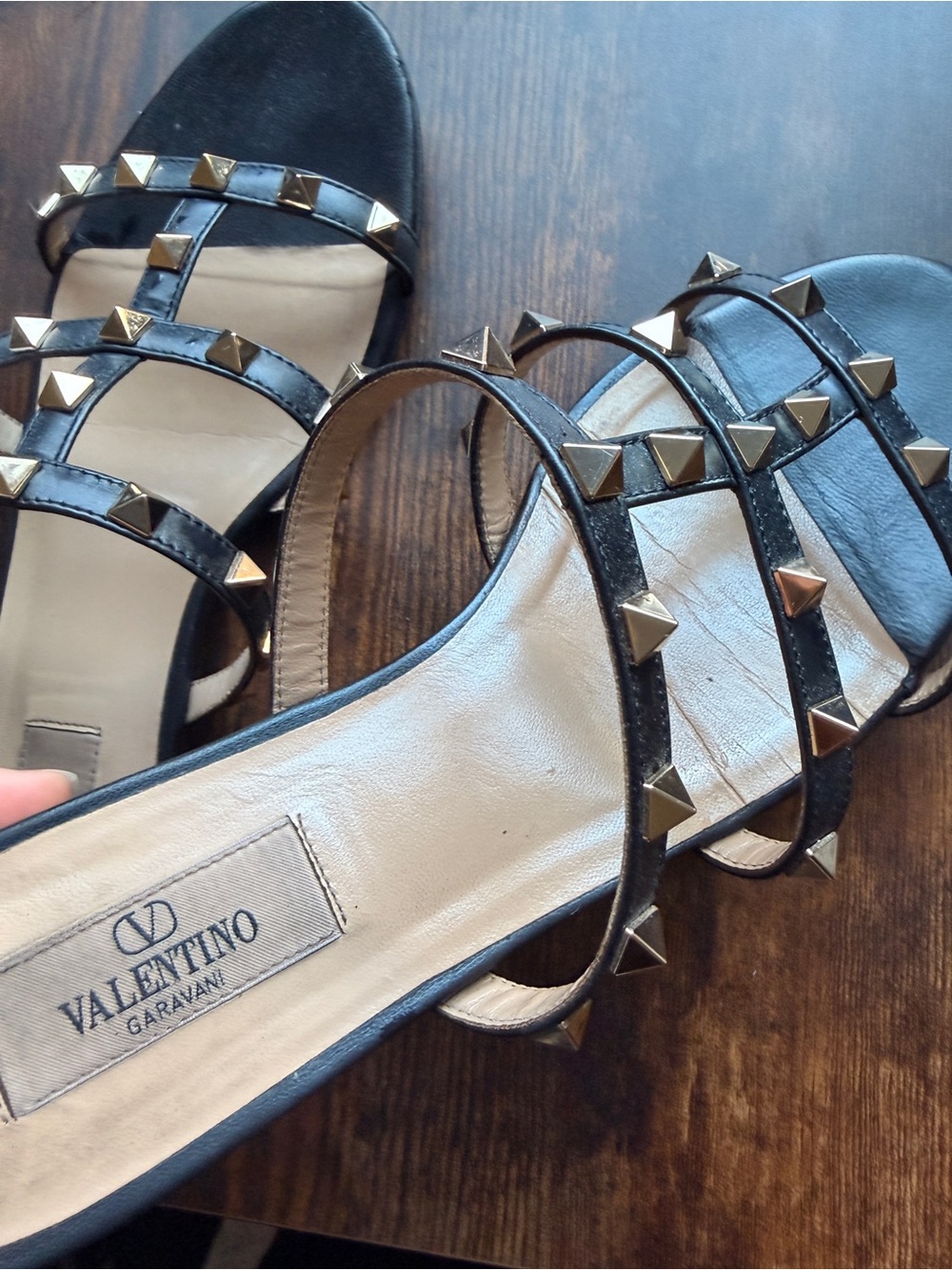 Valentino Garavani Black Pyramid-Stud Strappy Heels